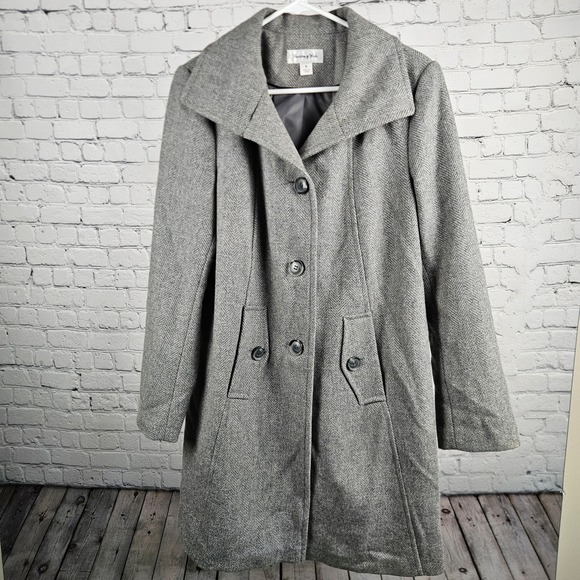 Preston & York Jackets & Blazers - Preston & York Grey Herringbone Wool Blend Coat Portrait Collar Size 8